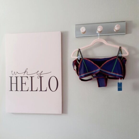 NWT Benedetta blue & red crochet stitching skini bikini top & side tie bottom - Picture 14 of 16